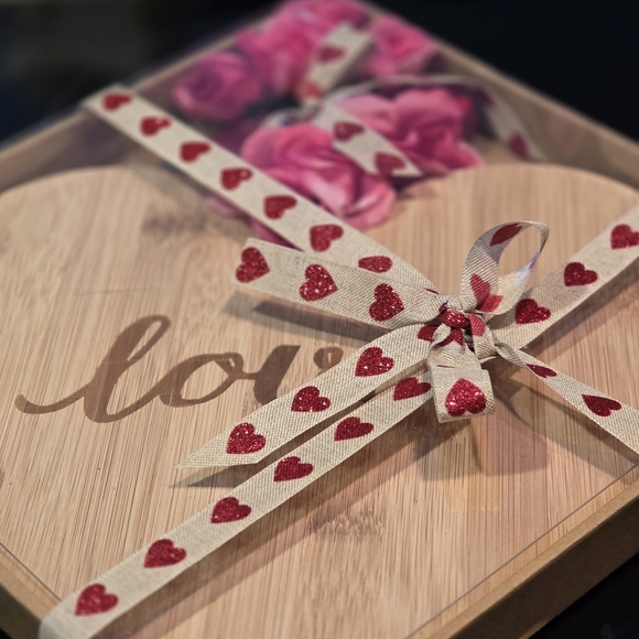Heart-Shaped Bamboo Cutting Board with Red Heart Ribbon - Picture 2 of 4